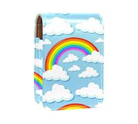 Estuche portátil para lápices de labios, mini caja de almacenamiento para lápices de labios, estuche organizador de lápices de labios con espejo para mujeres, lindas nubes de dibujos animados y arco iris, Varios colores, 9.5x2x7 cm/3.7x0.8x2.7 in