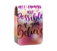 Estuche portátil para lápices de labios, mini caja de almacenamiento para lápices de labios, estuche organizador de lápices de labios con espejo para mujeres, todo lo posible si crees, Varios colores, 9.5x2x7 cm/3.7x0.8x2.7 in
