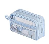 Estuche portátil para lápices, estuche grande portátil con compartimentos, bolsa para bolígrafos estéticos, bolsa de almacenamiento de artículos de papelería para lápices, bolígrafos, tarjetas, Blue