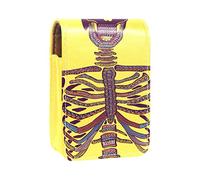 Estuche portátil para lápices labiales con diseño de calavera del día de los muertos para viajar, mini caja de almacenamiento de lápiz labial con espejo para mujeres y mujeres, bolsa de cosméticos de cuero, Varios colores, 9.5x2x7 cm/3.7x0.8x2.7 in