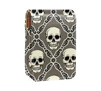 Estuche portátil para lápices labiales con diseño de calavera gótica boho punk para viajes, mini caja de almacenamiento de lápiz labial con espejo para mujeres y mujeres, bolsa de cosméticos de cuero, Multicolor, 9.5x2x7 cm/3.7x0.8x2.7 in