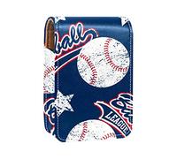 Estuche portátil para lápices labiales con diseño de estrellas de béisbol para viajes, mini caja de almacenamiento de lápiz labial con espejo para mujeres y mujeres, bolsa de cosméticos de cuero, Varios colores, 9.5x2x7 cm/3.7x0.8x2.7 in