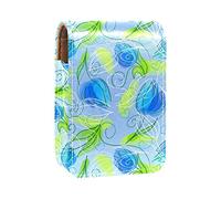 Estuche portátil para lápices labiales con diseño de flores azules abstractas para viajes, mini caja de almacenamiento de lápiz labial con espejo para mujeres y mujeres, bolsa de cosméticos de cuero, Varios colores, 9.5x2x7 cm/3.7x0.8x2.7 in