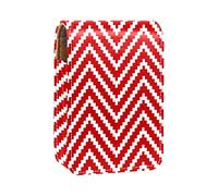 Estuche portátil para lápices labiales con diseño de rayas triangulares rojas y blancas Knit-01 para viajes, mini caja de almacenamiento de lápiz labial con espejo para mujeres y mujeres, bolsa de cosméticos de cuero, Varios colores, 9.5x2x7 cm/3.7x0.8x2.7 in