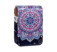 Estuche portátil para lápices labiales con diseño floral bohemio con mandala vintage para viajes, mini caja de almacenamiento de lápiz labial con espejo para mujeres y mujeres, bolsa de cosméticos de cuero, Varios colores, 9.5x2x7 cm/3.7x0.8x2.7 in