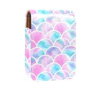 Estuche portátil para lápices labiales con escamas de pez sirena rosa para viajes, mini caja de almacenamiento de lápiz labial con espejo para mujeres y mujeres, bolsa de cosméticos de cuero, Varios colores, 9.5x2x7 cm/3.7x0.8x2.7 in