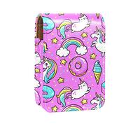 Estuche portátil para lápices labiales de unicornio morado para viajes, mini caja de almacenamiento de lápiz labial con espejo para mujeres y mujeres, bolsa de cosméticos de cuero, Varios colores, 9.5x2x7 cm/3.7x0.8x2.7 in