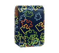 Estuche portátil para lápices labiales para el día del autismo para viajes, mini caja de almacenamiento de lápiz labial con espejo para mujeres y mujeres, bolsa de cosméticos de cuero, Varios colores, 9.5x2x7 cm/3.7x0.8x2.7 in