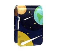 Estuche portátil para lápices labiales para viajes, mini caja de almacenamiento de lápiz labial con espejo para mujeres y mujeres, bolsa de cosméticos de cuero, galaxia, planeta, astronaurio, tierra, estrellas, Varios colores, 9.5x2x7 cm/3.7x0.8x2.7 in