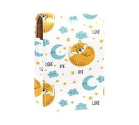 Estuche portátil para lápiz labial, mini caja de almacenamiento de lápiz labial, estuche organizador de lápiz labial con espejo para mujer, zorros, luna azul, nube, estrellas, Varios colores, 9.5x2x7 cm/3.7x0.8x2.7 in