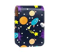 Estuche portátil para lápiz labial, mini caja de almacenamiento de lápiz labial, estuche organizador de lápiz labial con espejo para mujeres, cohete, astronautas, planeta, Varios colores, 9.5x2x7 cm/3.7x0.8x2.7 in