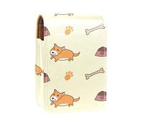 Estuche portátil para lápiz labial, mini caja de almacenamiento de lápiz labial, estuche organizador de lápiz labial con espejo para mujer, lindo patrón de corgi galés, perro de pata y hueso, Varios colores, 9.5x2x7 cm/3.7x0.8x2.7 in