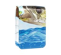 Estuche portátil para lápiz labial, mini caja de almacenamiento de lápiz labial, estuche organizador de lápiz labial con espejo para mujer, lucioperca, pescado Take the Bait, Varios colores, 9.5x2x7 cm/3.7x0.8x2.7 in