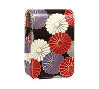 Estuche portátil para lápiz labial, mini caja de almacenamiento de lápiz labial, estuche organizador de lápiz labial con espejo para mujer, estilo tradicional japonés, patrón de crisantemo, Varios colores, 9.5x2x7 cm/3.7x0.8x2.7 in