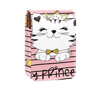 Estuche portátil para lápiz labial, mini caja de almacenamiento de lápiz labial, organizador de lápices labiales con espejo para mujeres, My Princess Little Cat Pink Stripe, Varios colores, 9.5x2x7 cm/3.7x0.8x2.7 in