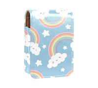 Estuche portátil para lápiz labial, mini caja de almacenamiento de lápiz labial, organizador de lápices labiales con espejo para mujer, colorido arco iris, linda sonrisa, azul, Varios colores, 9.5x2x7 cm/3.7x0.8x2.7 in