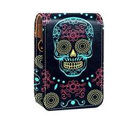 Estuche portátil para lápiz labial, mini caja de almacenamiento de lápiz labial, organizador de lápices labiales con espejo, para mujer, calavera, boho, Varios colores, 9.5x2x7 cm/3.7x0.8x2.7 in