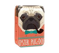 Estuche portátil para lápiz labial, mini caja de almacenamiento de lápiz labial, organizador de lápices labiales con espejo para mujeres, hipster pug perro con sombrero para fumar, Varios colores, 9.5x2x7 cm/3.7x0.8x2.7 in