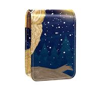 Estuche portátil para lápiz labial, mini caja de almacenamiento de lápiz labial, organizador de lápices labiales con espejo para mujer, búho, luna llena, bosque nocturno, Varios colores, 9.5x2x7 cm/3.7x0.8x2.7 in