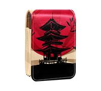 Estuche portátil para lápiz labial, mini caja de almacenamiento de lápiz labial, organizador de lápiz labial con espejo para mujer, paisaje de templo japonés, Varios colores, 9.5x2x7 cm/3.7x0.8x2.7 in