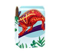 Estuche portátil para lápiz labial, mini caja de almacenamiento de lápiz labial, organizador de lápiz labial con espejo para mujer, camaleón, fantasía, selva tropical, Varios colores, 9.5x2x7 cm/3.7x0.8x2.7 in