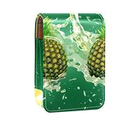 Estuche portátil para lápiz labial, mini caja de almacenamiento de lápiz labial, organizador de lápiz labial con espejo para mujer, diseño de piña, jugo, fondo verde, Varios colores, 9.5x2x7 cm/3.7x0.8x2.7 in