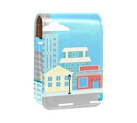 Estuche portátil para lápiz labial, mini caja de almacenamiento de lápiz labial, organizador de lápiz labial con espejo para mujer, espacio urbano, edificio de calle, Varios colores, 9.5x2x7 cm/3.7x0.8x2.7 in
