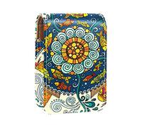 Estuche portátil para lápiz labial, mini caja de almacenamiento de lápiz labial, organizador de lápiz labial con espejo para mujer, patrón geométrico de flores bohemias, Varios colores, 9.5x2x7 cm/3.7x0.8x2.7 in