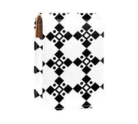 Estuche portátil para lápiz labial, mini caja de almacenamiento de lápiz labial, organizador de lápiz labial con espejo para mujer, patrón geométrico cuadrado repetido en blanco y negro, Varios colores, 9.5x2x7 cm/3.7x0.8x2.7 in