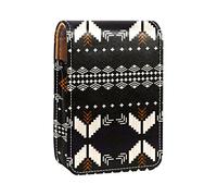 Estuche portátil para lápiz labial, mini caja de almacenamiento de lápiz labial, organizador de lápiz labial con espejo para mujer, patrón tribal de color oscuro geométrico, Varios colores, 9.5x2x7 cm/3.7x0.8x2.7 in