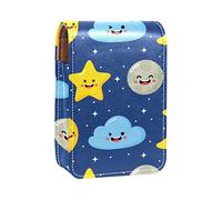 Estuche portátil para lápiz labial, mini caja de almacenamiento de lápiz labial, organizador de lápiz labial con espejo para mujer, estrellas, luna, nubes, fondo azul, Varios colores, 9.5x2x7 cm/3.7x0.8x2.7 in