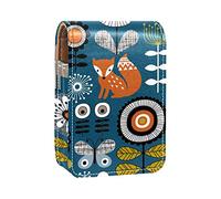 Estuche portátil para lápiz labial, mini caja de almacenamiento de lápiz labial, organizador de lápiz labial con espejo para mujer, lindo animal, bosque, zorro, búhos, árbol, Varios colores, 9.5x2x7 cm/3.7x0.8x2.7 in