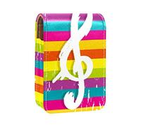Estuche portátil para lápiz labial, mini caja de almacenamiento de lápiz labial, organizador de lápiz labial con espejo para mujer, violín, música, notas, llaves, rayas coloridas, Varios colores, 9.5x2x7 cm/3.7x0.8x2.7 in