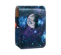 Estuche portátil para lápiz labial, mini caja de almacenamiento de lápiz labial, organizador de lápiz labial con espejo para mujer, planeta espacial, azul oscuro, cielo nocturno estrellado, Varios colores, 9.5x2x7 cm/3.7x0.8x2.7 in