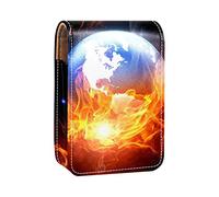 Estuche portátil para lápiz labial, mini caja de almacenamiento de lápiz labial, organizador de lápiz labial con espejo, para mujeres, el fuego de la tierra ardiente, Varios colores, 9.5x2x7 cm/3.7x0.8x2.7 in