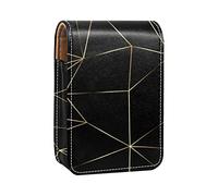 Estuche portátil para lápiz labial, mini caja de almacenamiento de lápiz labial, organizador de lápiz labial con espejo para mujer, patrón geométrico de triángulo dorado en fondo negro, Varios colores, 9.5x2x7 cm/3.7x0.8x2.7 in
