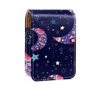 Estuche portátil para lápiz labial, mini caja de almacenamiento de lápiz labial, organizador de lápiz labial con espejo para mujer, diseño de luna y estrella, azul marino noche, Varios colores, 9.5x2x7 cm/3.7x0.8x2.7 in