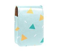 Estuche portátil para lápiz labial, mini caja de almacenamiento de lápiz labial, organizador de lápiz labial con espejo para mujer, patrón geométrico de triángulo, amarillo y azul, Varios colores, 9.5x2x7 cm/3.7x0.8x2.7 in