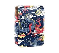 Estuche portátil para lápiz labial, mini caja de almacenamiento de lápiz labial, organizador de lápiz labial con espejo para mujeres, mitos chinos, leyendas, dragón, rojo y azul marino, Varios colores, 9.5x2x7 cm/3.7x0.8x2.7 in