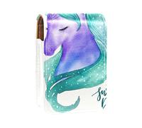 Estuche portátil para lápiz labial, mini caja de almacenamiento de lápiz labial, organizador de lápiz labial con espejo para mujer, bonito unicornio de acuarela con dulces sueños, Varios colores, 9.5x2x7 cm/3.7x0.8x2.7 in