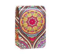 Estuche portátil para lápiz labial, mini caja de almacenamiento de lápiz labial, organizador de lápiz labial con espejo para mujer, patrón geométrico de flores bohemias, Varios colores, 9.5x2x7 cm/3.7x0.8x2.7 in