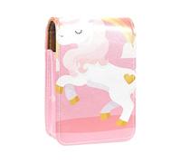 Estuche portátil para lápiz labial, mini caja de almacenamiento de lápiz labial, organizador de lápiz labial con espejo para mujer, hermoso unicornio rosa y arco iris, 01, Varios colores, 9.5x2x7 cm/3.7x0.8x2.7 in