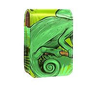 Estuche portátil para lápiz labial, mini caja de almacenamiento de lápiz labial, organizador de lápiz labial con espejo para mujer, hojas de ramas tropicales camaleón, Varios colores, 9.5x2x7 cm/3.7x0.8x2.7 in
