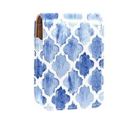 Estuche portátil para lápiz labial, mini caja de almacenamiento de lápiz labial, organizador de lápiz labial con espejo para mujer, acuarela azul, patrón geométrico marroquí, Varios colores, 9.5x2x7 cm/3.7x0.8x2.7 in