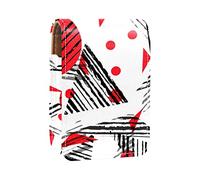Estuche portátil para pintalabios abstracto japonés rojo y negro para viajes, mini caja de almacenamiento de lápiz labial con espejo para mujeres y mujeres, bolsa de cosméticos de cuero, Varios colores, 9.5x2x7 cm/3.7x0.8x2.7 in