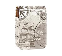 Estuche portátil para pintalabios con brújula de tierra gris dibujada a mano para viajes, mini caja de almacenamiento de lápiz labial con espejo para mujeres y mujeres, bolsa de cosméticos de cuero, Varios colores, 9.5x2x7 cm/3.7x0.8x2.7 in
