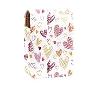 Estuche portátil para pintalabios con corazones dibujados a mano, color rojo, rosa y amarillo para viajes, mini caja de almacenamiento de lápiz labial con espejo para mujeres y mujeres, bolsa de cosméticos de cuero, Varios colores, 9.5x2x7 cm/3.7x0.8x2.7 in