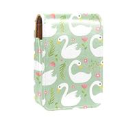 Estuche portátil para pintalabios con diseño de cisne blanco y flores rosadas y primavera verde para viajes, mini caja de almacenamiento de lápiz labial con espejo para mujeres y mujeres, bolsa de cosméticos de cuero, Varios colores, 9.5x2x7 cm/3.7x0.8x2.7 in