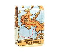 Estuche portátil para pintalabios con diseño de mapa pirata de calavera y isla del tesoro con espejo para mujer, Varios colores, 9.5x2x7 cm/3.7x0.8x2.7 in