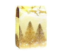Estuche portátil para pintalabios con diseño de Papá Noel y renos volando a través de la luna para viajar, mini caja de almacenamiento de lápiz labial con espejo para mujeres y mujeres, bolsa de cosméticos de cuero, Varios colores, 9.5x2x7 cm/3.7x0.8x2.7 in